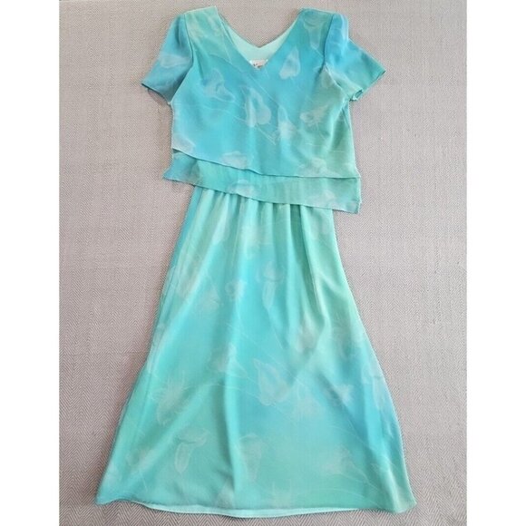 K Petite Floral Dress Women's 6P Spring/Summer Seafoam Green Layered Lined EUC - Picture 1 of 10